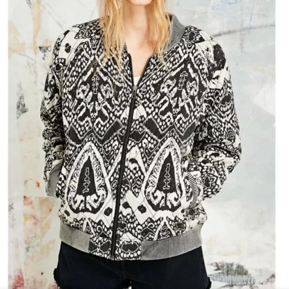 Free People Love Story Quilted Boho Bomber Jacket size XS